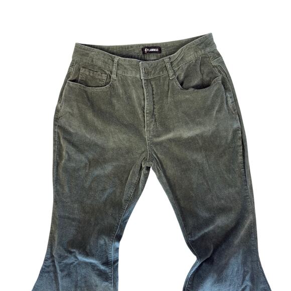 Flamingo Women’s Size L mid rise green corduroy boho flare leg pants 3624 - Picture 4 of 8